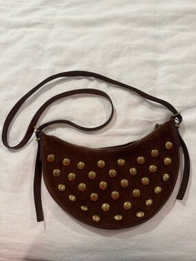 Madewell Brown Suede Studded Crossbody Bag